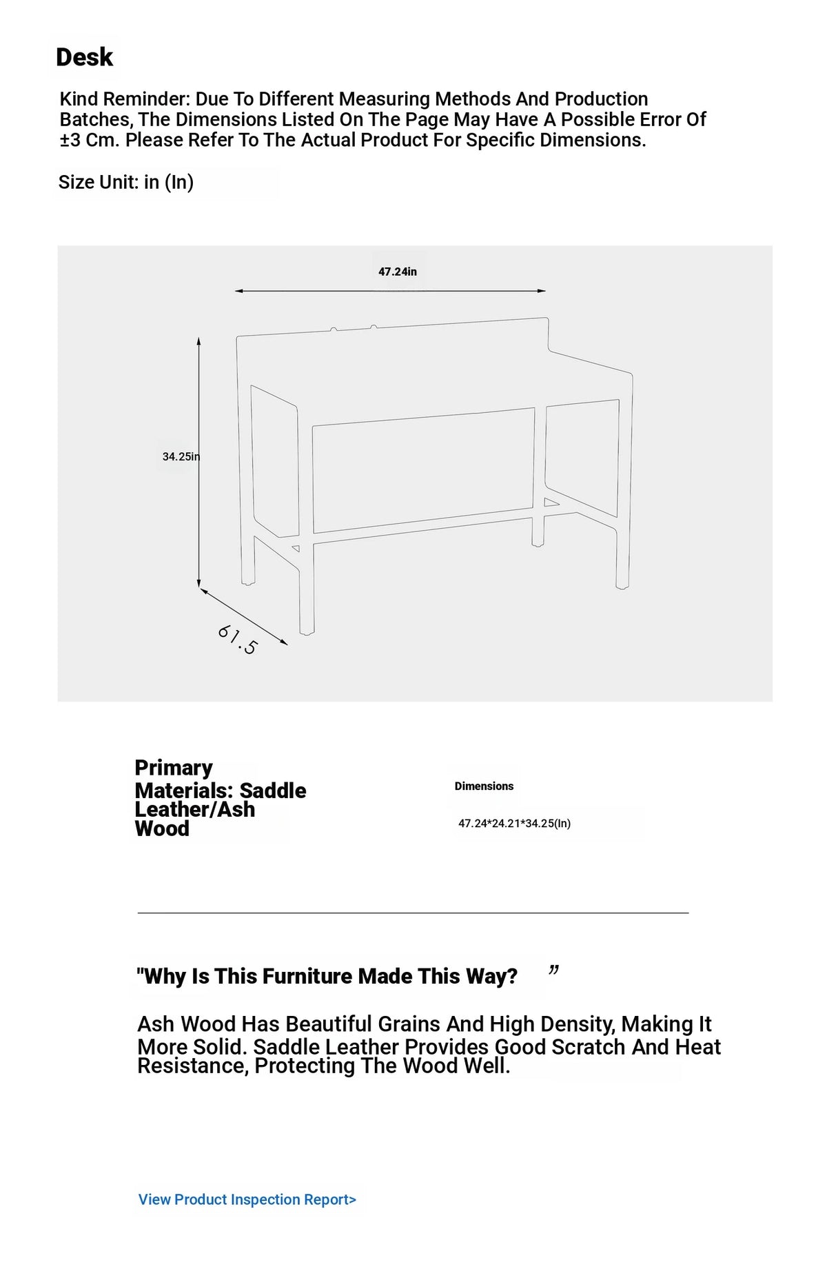 Stylish Ash Wood Computer Desk with Synthetic Leather Top - Modern Home Office Furniture hrn-5269