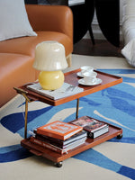 Elegant Metal and Oak Serving Cart with Copper Accents - Perfect for Entertaining hrn-5272