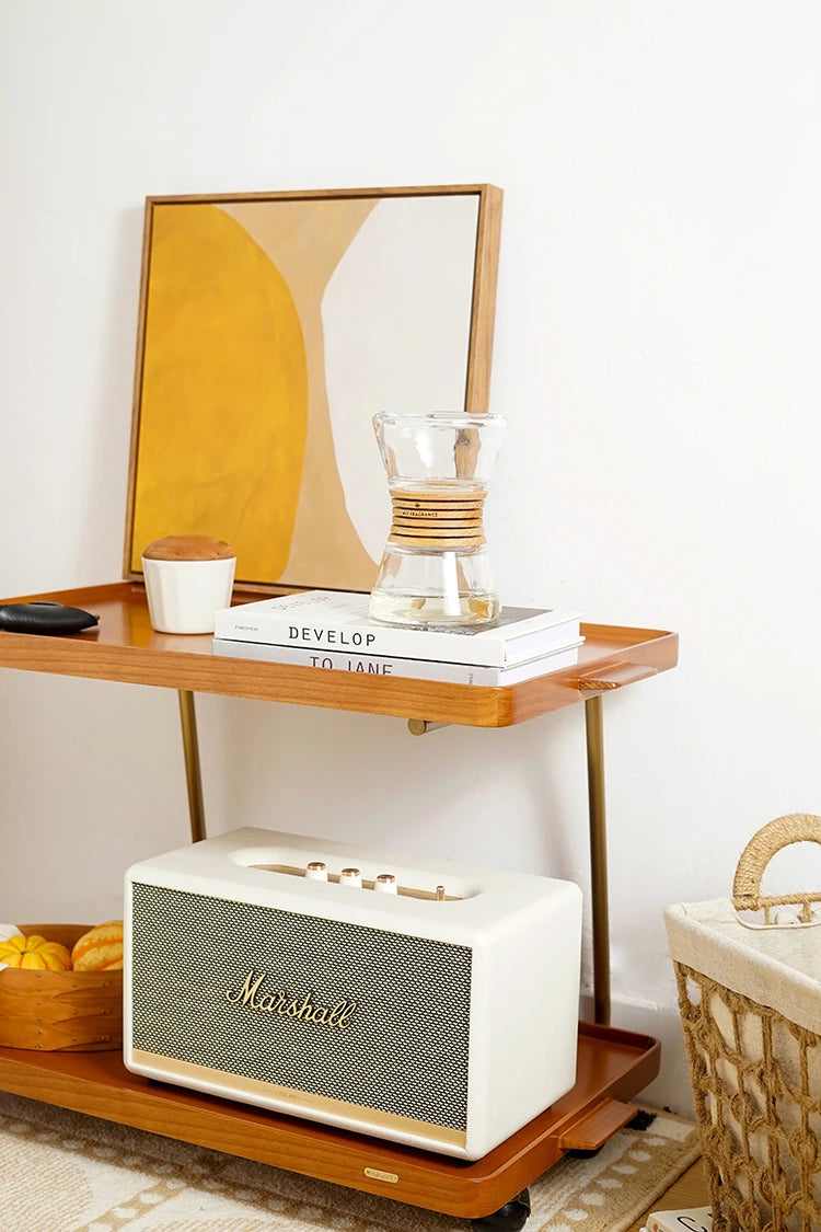 Elegant Metal and Oak Serving Cart with Copper Accents - Perfect for Entertaining hrn-5272