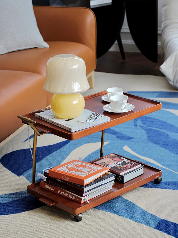 Elegant Metal and Oak Serving Cart with Copper Accents - Perfect for Entertaining hrn-5272