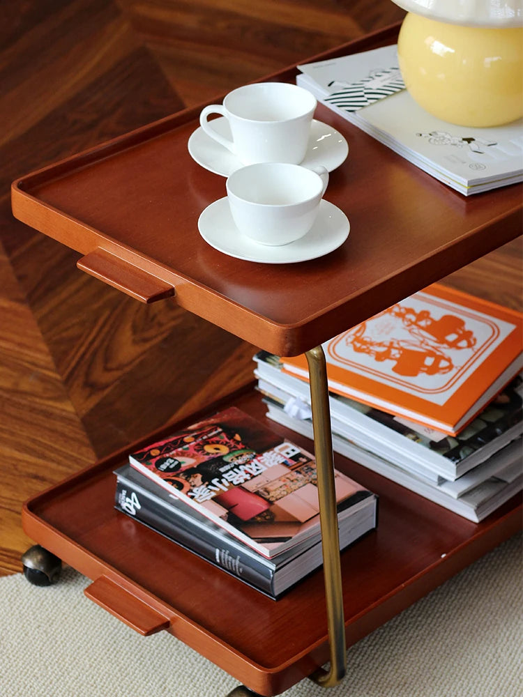 Elegant Metal and Oak Serving Cart with Copper Accents - Perfect for Entertaining hrn-5272
