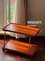 Elegant Metal and Oak Serving Cart with Copper Accents - Perfect for Entertaining hrn-5272