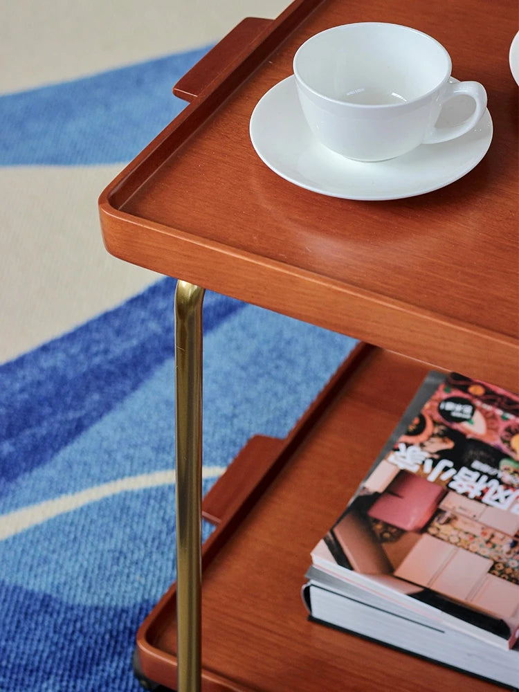 Elegant Metal and Oak Serving Cart with Copper Accents - Perfect for Entertaining hrn-5272