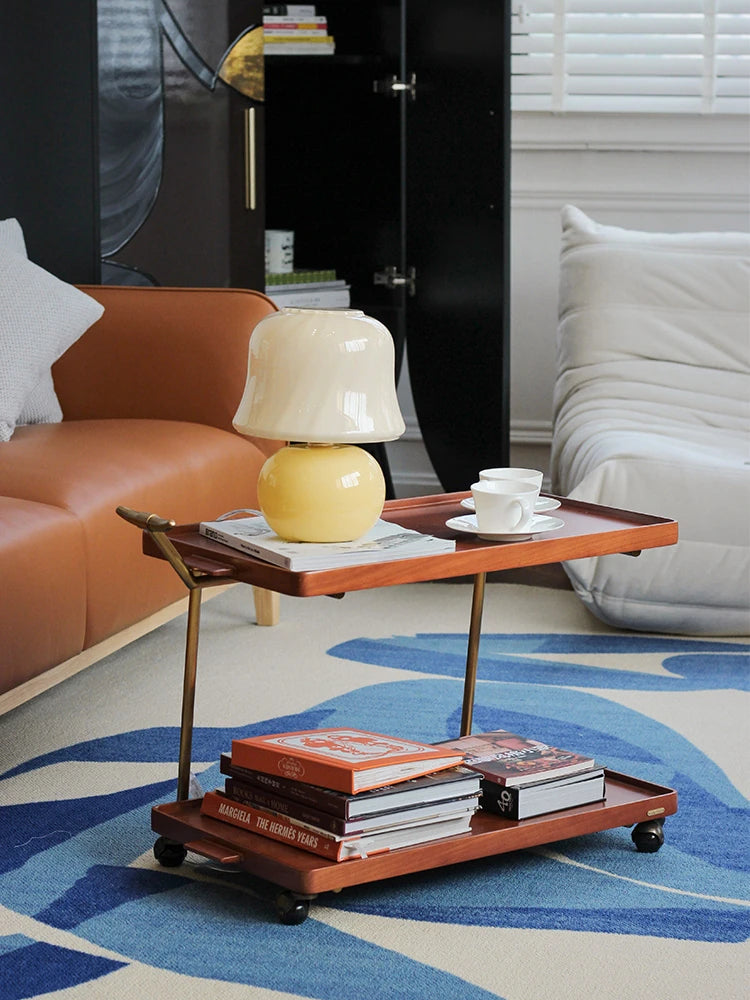 Elegant Metal and Oak Serving Cart with Copper Accents - Perfect for Entertaining hrn-5272