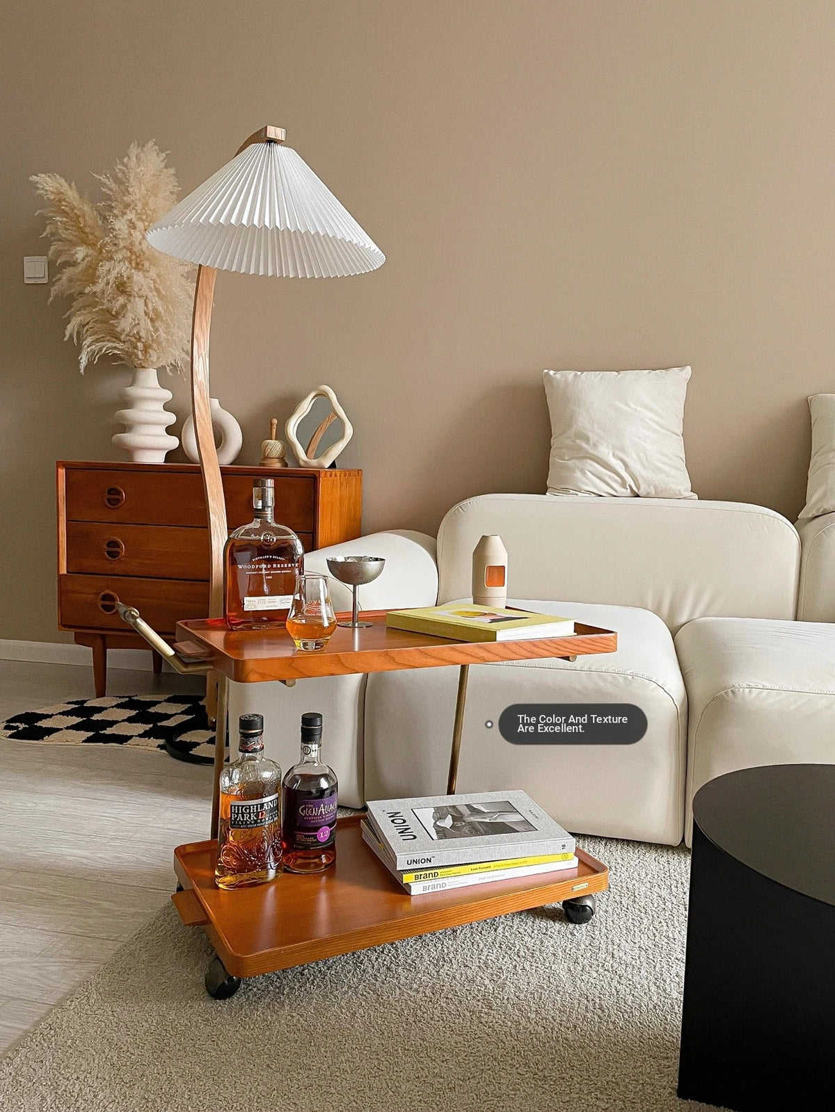 Elegant Metal and Oak Serving Cart with Copper Accents - Perfect for Entertaining hrn-5272