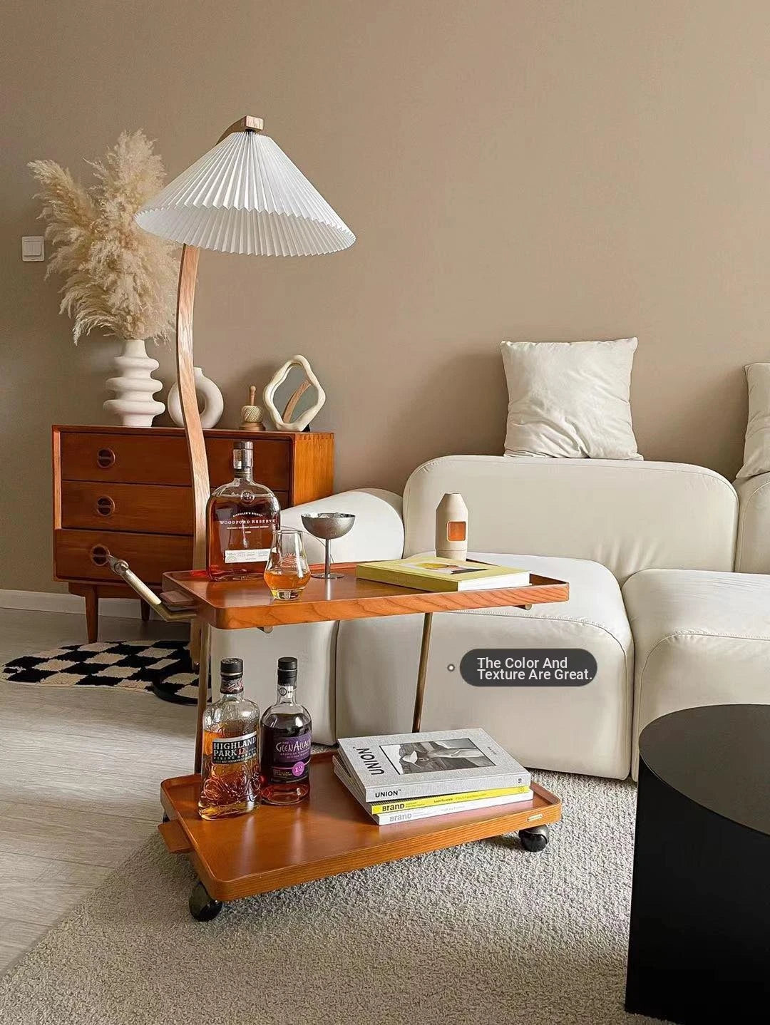 Elegant Metal and Oak Serving Cart with Copper Accents - Perfect for Entertaining hrn-5272