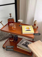 Elegant Metal and Oak Serving Cart with Copper Accents - Perfect for Entertaining hrn-5272