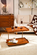 Elegant Metal and Oak Serving Cart with Copper Accents - Perfect for Entertaining hrn-5272