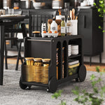 Elegant Solid Wood Tea Table with Ceramic Sintered Stone Top and Glass Shelving - Stylish Rolling Cart for Kitchen and Living Room Storage hrvr-5083