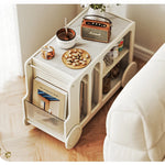 Elegant Solid Wood Tea Table with Ceramic Sintered Stone Top and Glass Shelving - Stylish Rolling Cart for Kitchen and Living Room Storage hrvr-5083