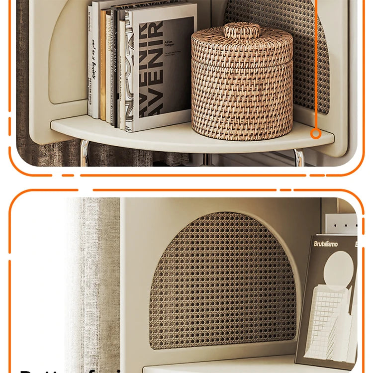 Stylish Solid Wood Rattan Weaving Cabinet - Elegant Curved Design for Modern Living Spaces hrvr-5086