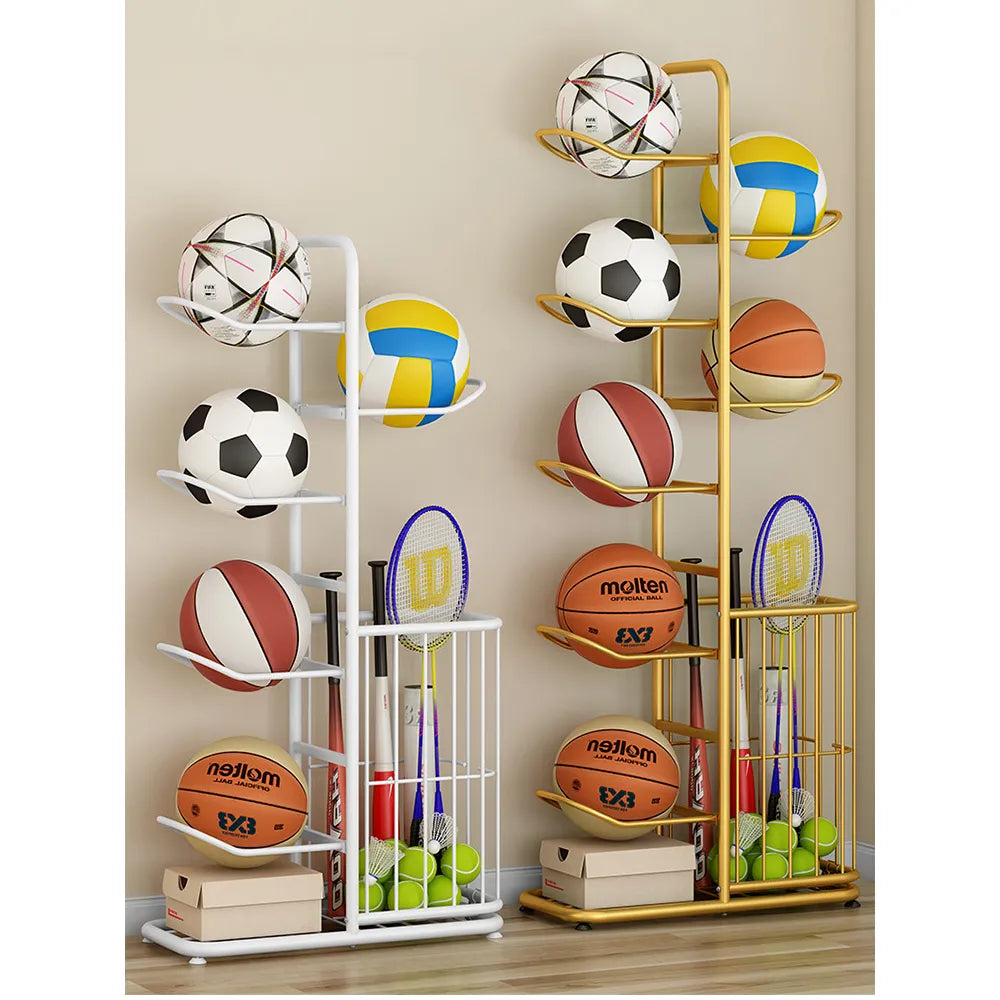 Multi-Tier Metal Sports Storage Rack for Balls & Equipment Organization hsen-2027