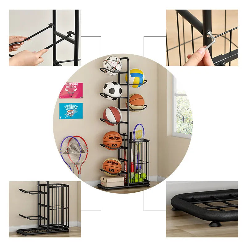Multi-Tier Metal Sports Storage Rack for Balls & Equipment Organization hsen-2027