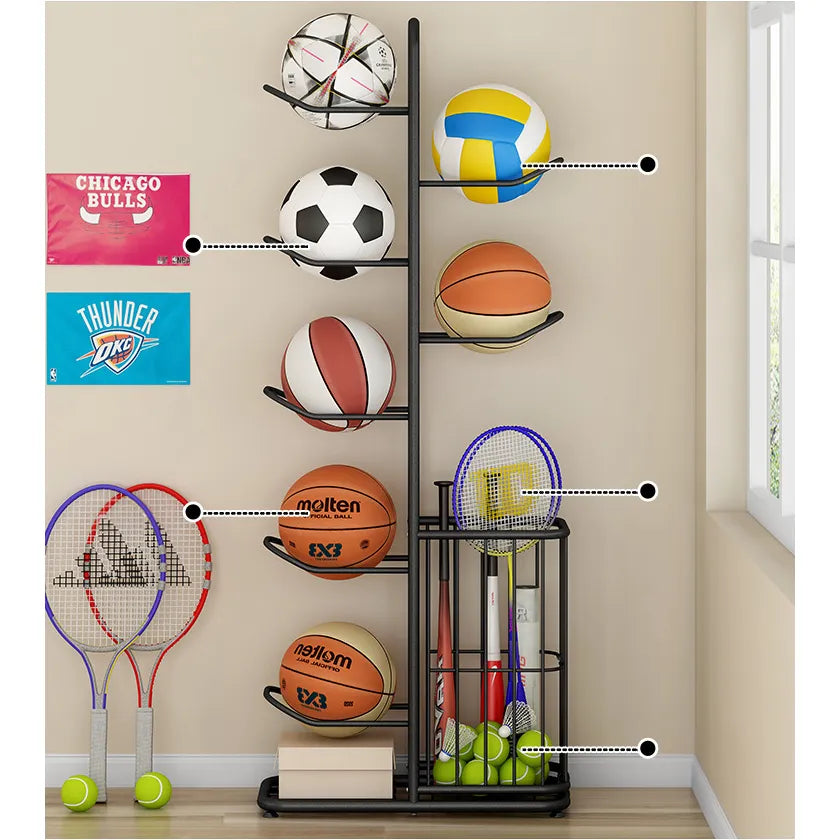 Multi-Tier Metal Sports Storage Rack for Balls & Equipment Organization hsen-2027