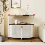 Sleek Rolling Tea Table with Rattan Cabinet and Dark Wood Top - Modern Décor hsj-2252