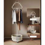 Stylish Metal Coat Hanger with Wheels and Convenient Storage Basket hsj-2253