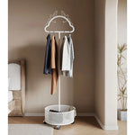 Stylish Metal Coat Hanger with Wheels and Convenient Storage Basket hsj-2253