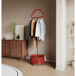 Stylish Metal Coat Hanger with Wheels and Convenient Storage Basket hsj-2253