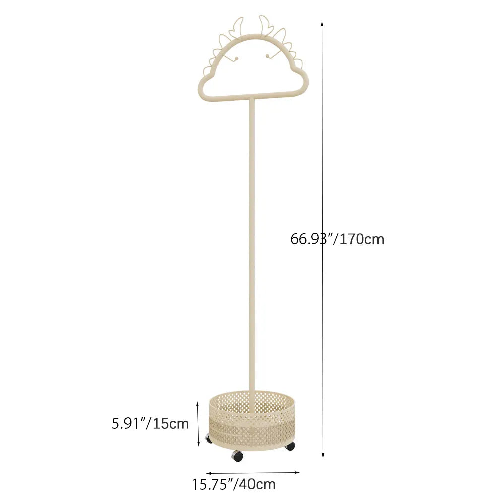 Stylish Metal Coat Hanger with Wheels and Convenient Storage Basket hsj-2253