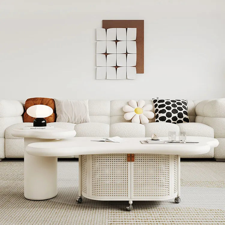 Stylish Modern Tea Table with Rattan Accents and Rolling Wheels hsj-2255