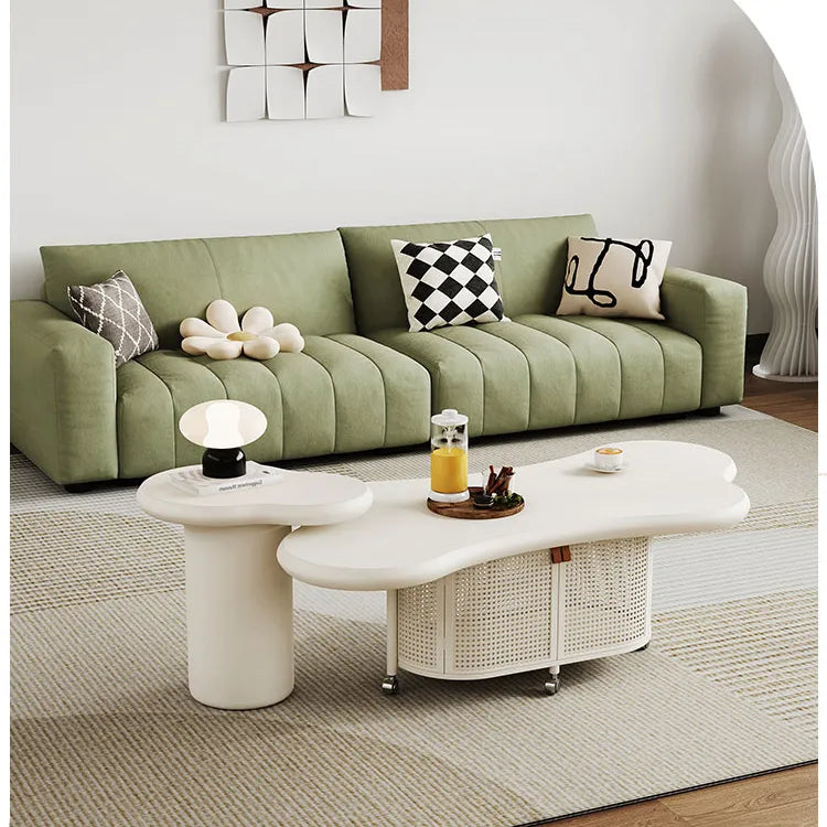 Stylish Modern Tea Table with Rattan Accents and Rolling Wheels hsj-2255