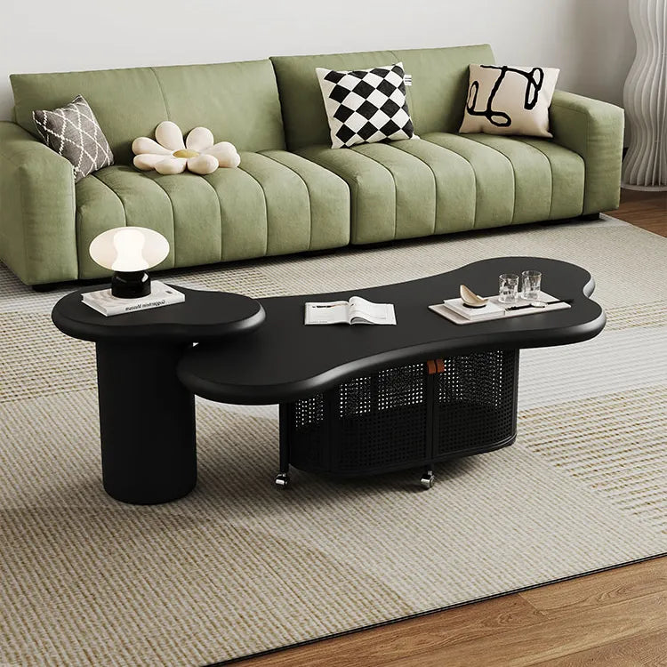 Stylish Modern Tea Table with Rattan Accents and Rolling Wheels hsj-2255