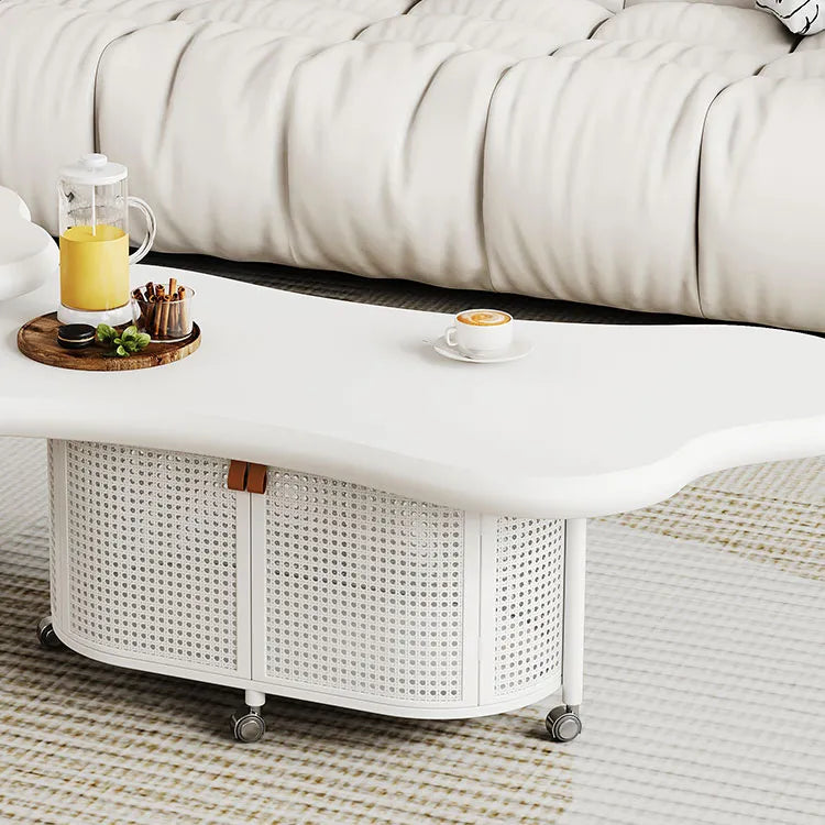 Stylish Modern Tea Table with Rattan Accents and Rolling Wheels hsj-2255