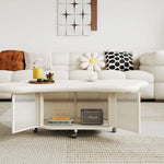 Stylish Modern Tea Table with Rattan Accents and Rolling Wheels hsj-2255