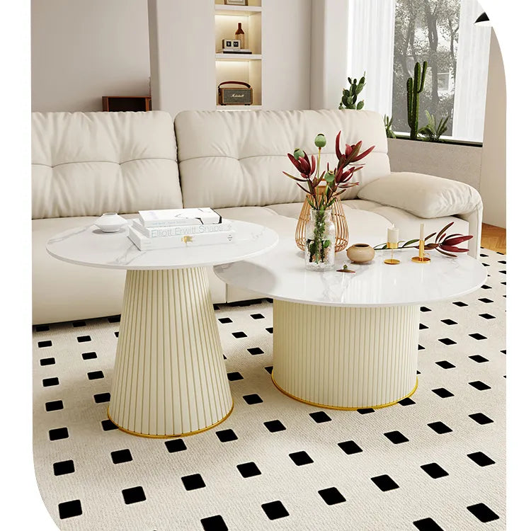 Sleek Sintered Stone and Solid Wood Tea Table with Faux Leather Finish - Modern Elegance for Your Living Room hsj-2256