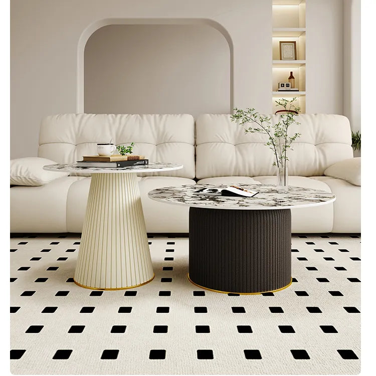 Sleek Sintered Stone and Solid Wood Tea Table with Faux Leather Finish - Modern Elegance for Your Living Room hsj-2256