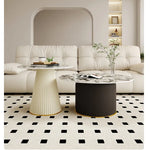 Sleek Sintered Stone and Solid Wood Tea Table with Faux Leather Finish - Modern Elegance for Your Living Room hsj-2256
