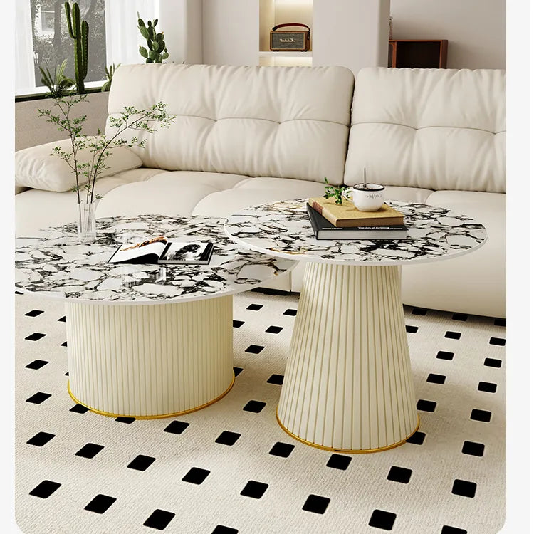 Sleek Sintered Stone and Solid Wood Tea Table with Faux Leather Finish - Modern Elegance for Your Living Room hsj-2256