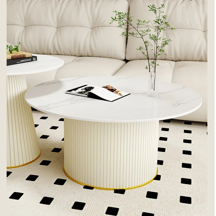 Sleek Sintered Stone and Solid Wood Tea Table with Faux Leather Finish - Modern Elegance for Your Living Room hsj-2256