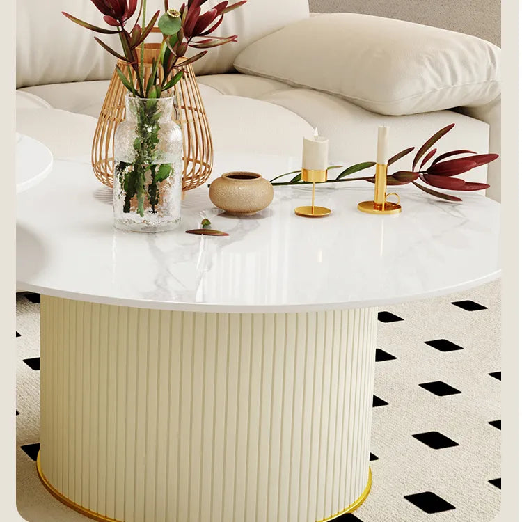 Sleek Sintered Stone and Solid Wood Tea Table with Faux Leather Finish - Modern Elegance for Your Living Room hsj-2256