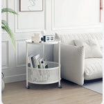 Compact White Metal Rolling Tea Table with Storage Basket - Modern Home Accent hsj-2257