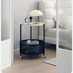 Compact White Metal Rolling Tea Table with Storage Basket - Modern Home Accent hsj-2257