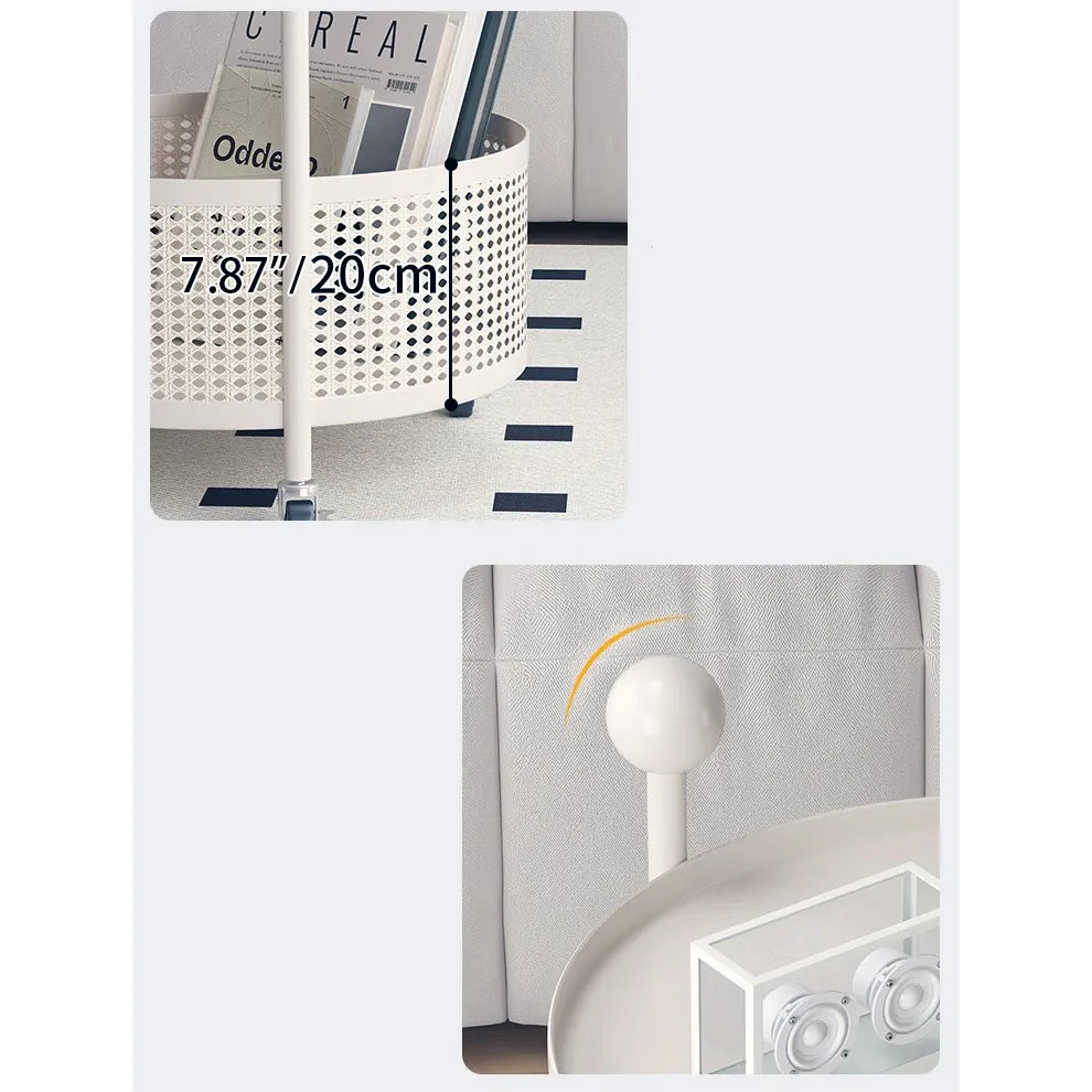 Compact White Metal Rolling Tea Table with Storage Basket - Modern Home Accent hsj-2257