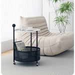 Compact White Metal Rolling Tea Table with Storage Basket - Modern Home Accent hsj-2257