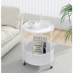 Compact White Metal Rolling Tea Table with Storage Basket - Modern Home Accent hsj-2257