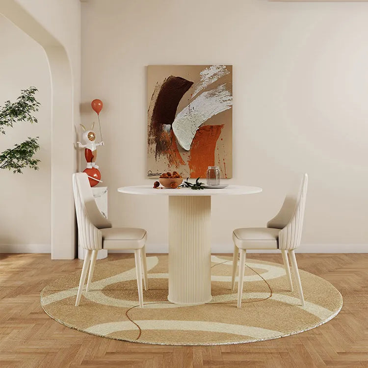 Elegant Round Sintered Stone Dining Table in Beige White with Carbon Steel Base – Perfect for Modern Interiors hsj-2258