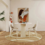 Elegant Round Sintered Stone Dining Table in Beige White with Carbon Steel Base – Perfect for Modern Interiors hsj-2258
