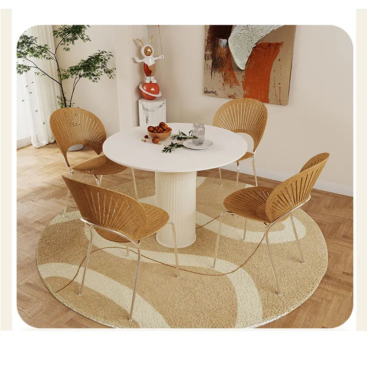 Elegant Round Sintered Stone Dining Table in Beige White with Carbon Steel Base – Perfect for Modern Interiors hsj-2258