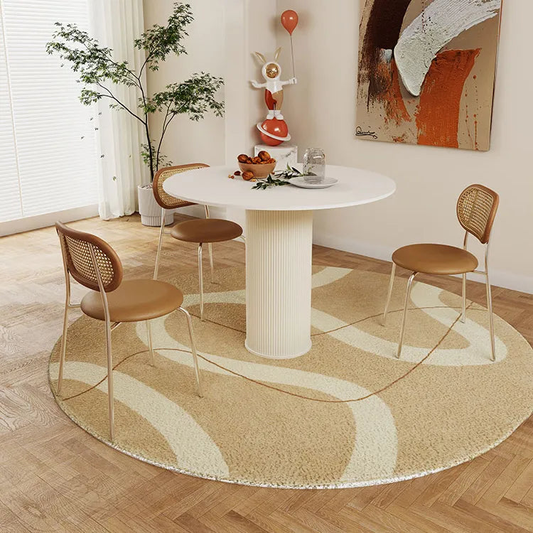 Elegant Round Sintered Stone Dining Table in Beige White with Carbon Steel Base – Perfect for Modern Interiors hsj-2258