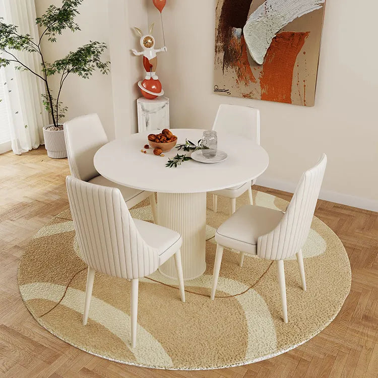 Elegant Round Sintered Stone Dining Table in Beige White with Carbon Steel Base – Perfect for Modern Interiors hsj-2258
