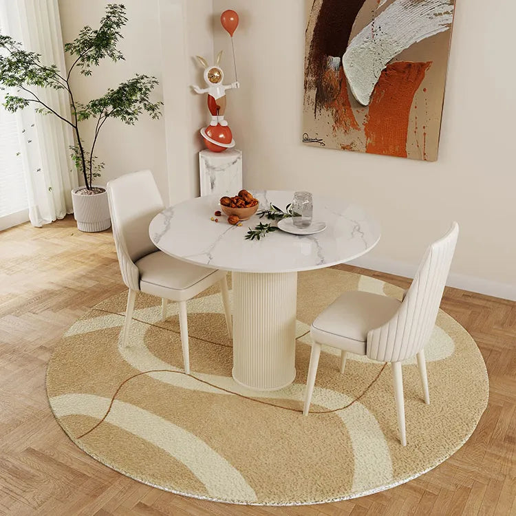 Elegant Round Sintered Stone Dining Table in Beige White with Carbon Steel Base – Perfect for Modern Interiors hsj-2258