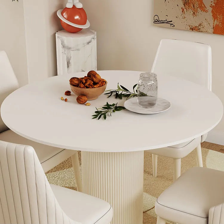 Elegant Round Sintered Stone Dining Table in Beige White with Carbon Steel Base – Perfect for Modern Interiors hsj-2258