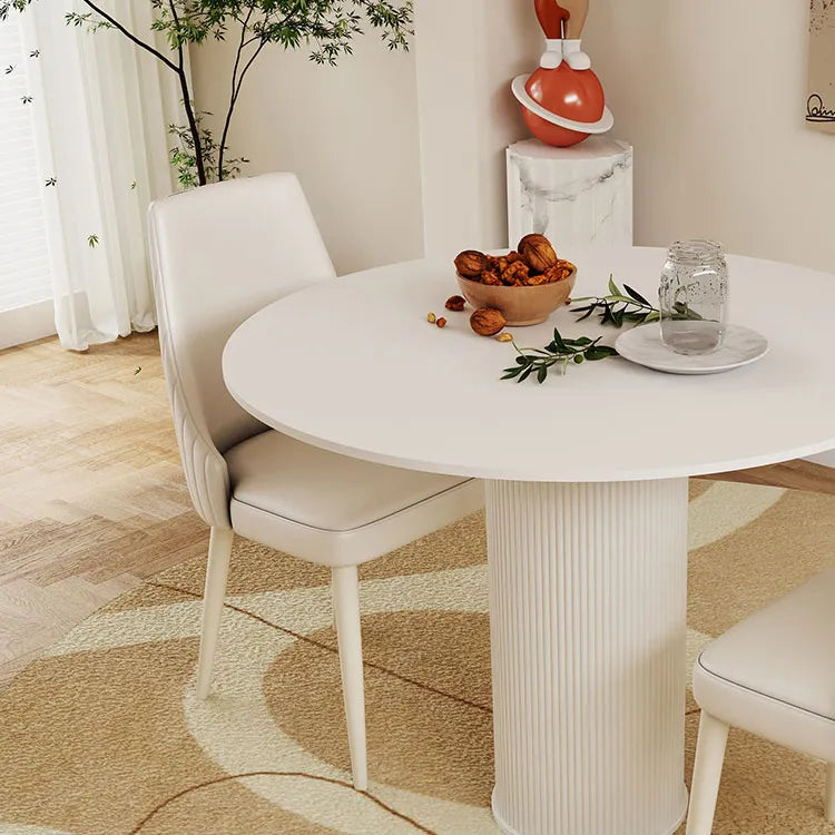 Elegant Round Sintered Stone Dining Table in Beige White with Carbon Steel Base – Perfect for Modern Interiors hsj-2258