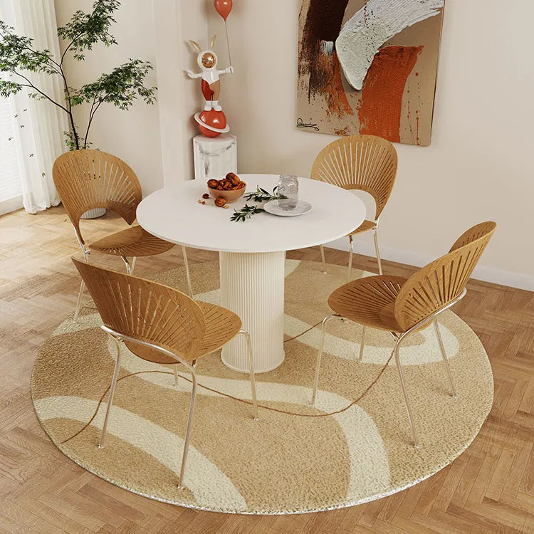 Elegant Round Sintered Stone Dining Table in Beige White with Carbon Steel Base – Perfect for Modern Interiors hsj-2258