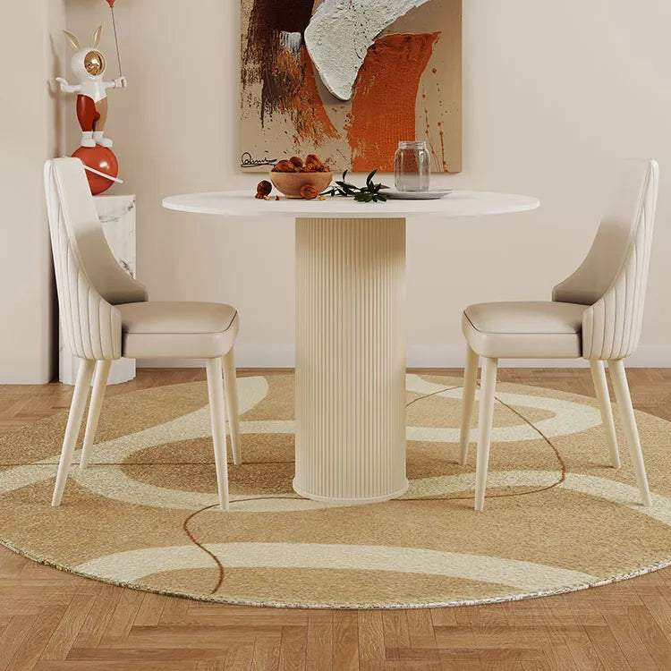 Elegant Round Sintered Stone Dining Table in Beige White with Carbon Steel Base – Perfect for Modern Interiors hsj-2258
