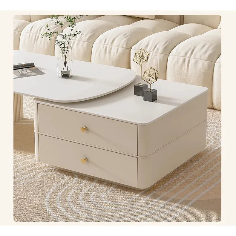 Modern Sintered Stone Tea Table with Storage Drawers for Elegant Living Rooms hsj-2264